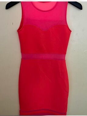 Sleeveless Hot Pink Mesh-Panel Mini Dress